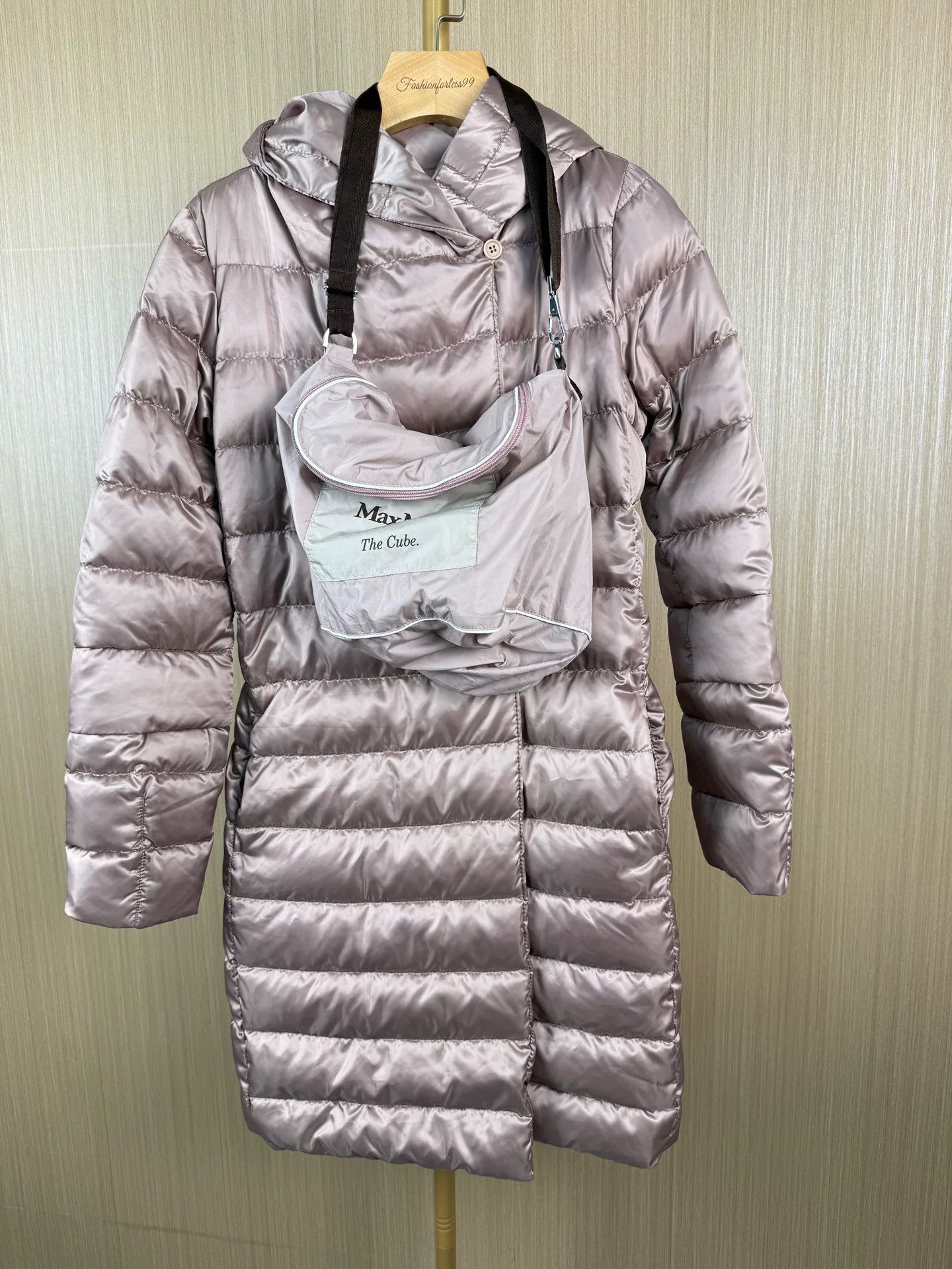maxmara long down coat in lilac color