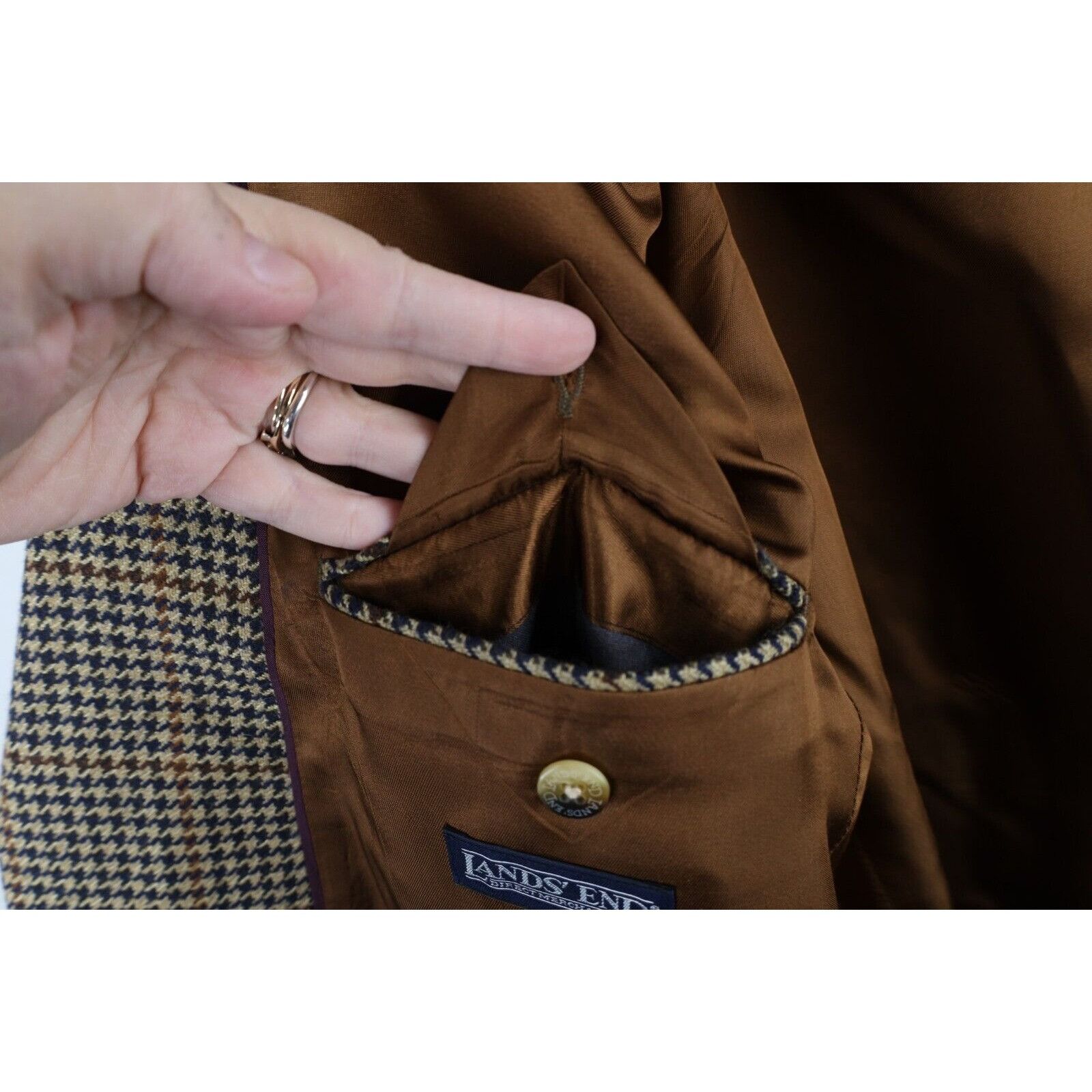 Lands' End × Vintage Vintage 90s Lands End Lambswool Houndstooth Suit Coat Size 44R - 10 Thumbnail