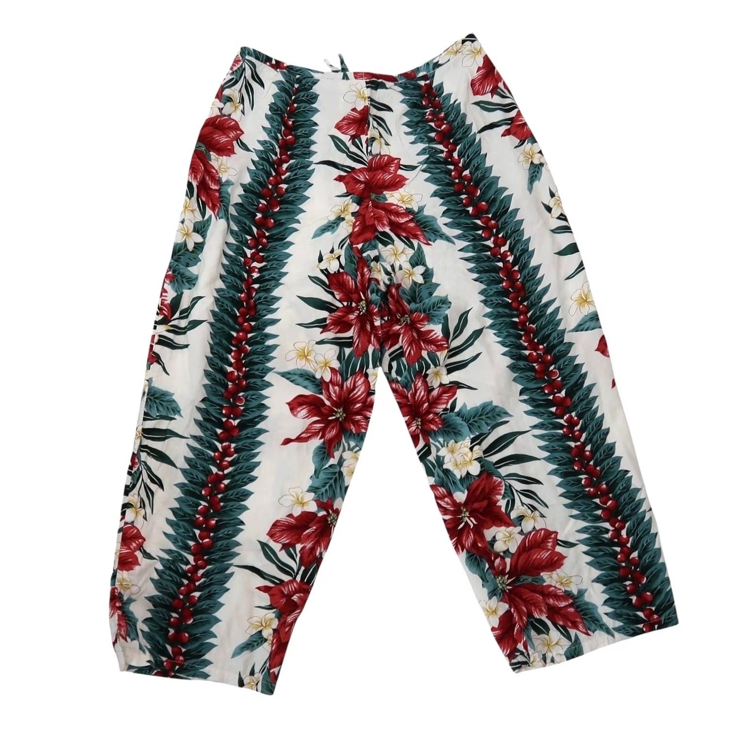 Hilo Hattie VINTAGE Hilo Hattie Capri Pants Floral White Red Green Beach Bohemian Cotton 28 in Waist M Womens Size 32" / US 10 / IT 46 - 3 Thumbnail