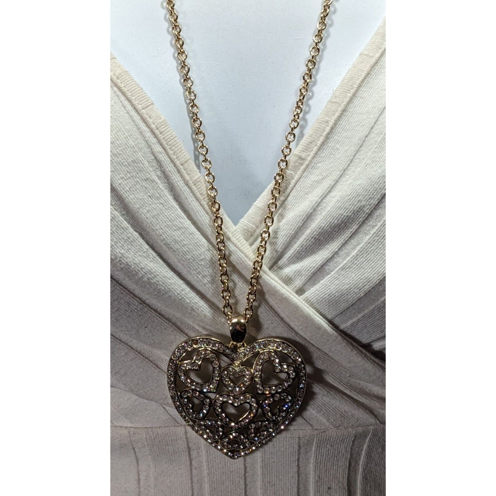 Other Coquette Glam Rhinestone Filigree Heart In Heart Pendant Nec Size ONE SIZE - 4 Thumbnail