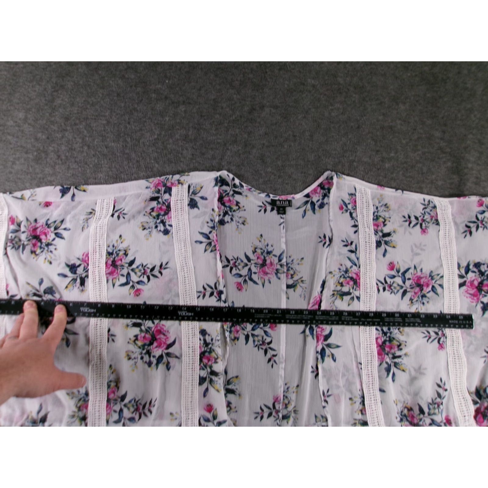 Pinko ANA Top Women 2X White Pink Floral Costal Beachy Cottage Resort Sheer Open Flowy Blouse Kimono Beach Theme 2X Womens Size XXL / US 16-18 / IT 52-54 - 4 Thumbnail