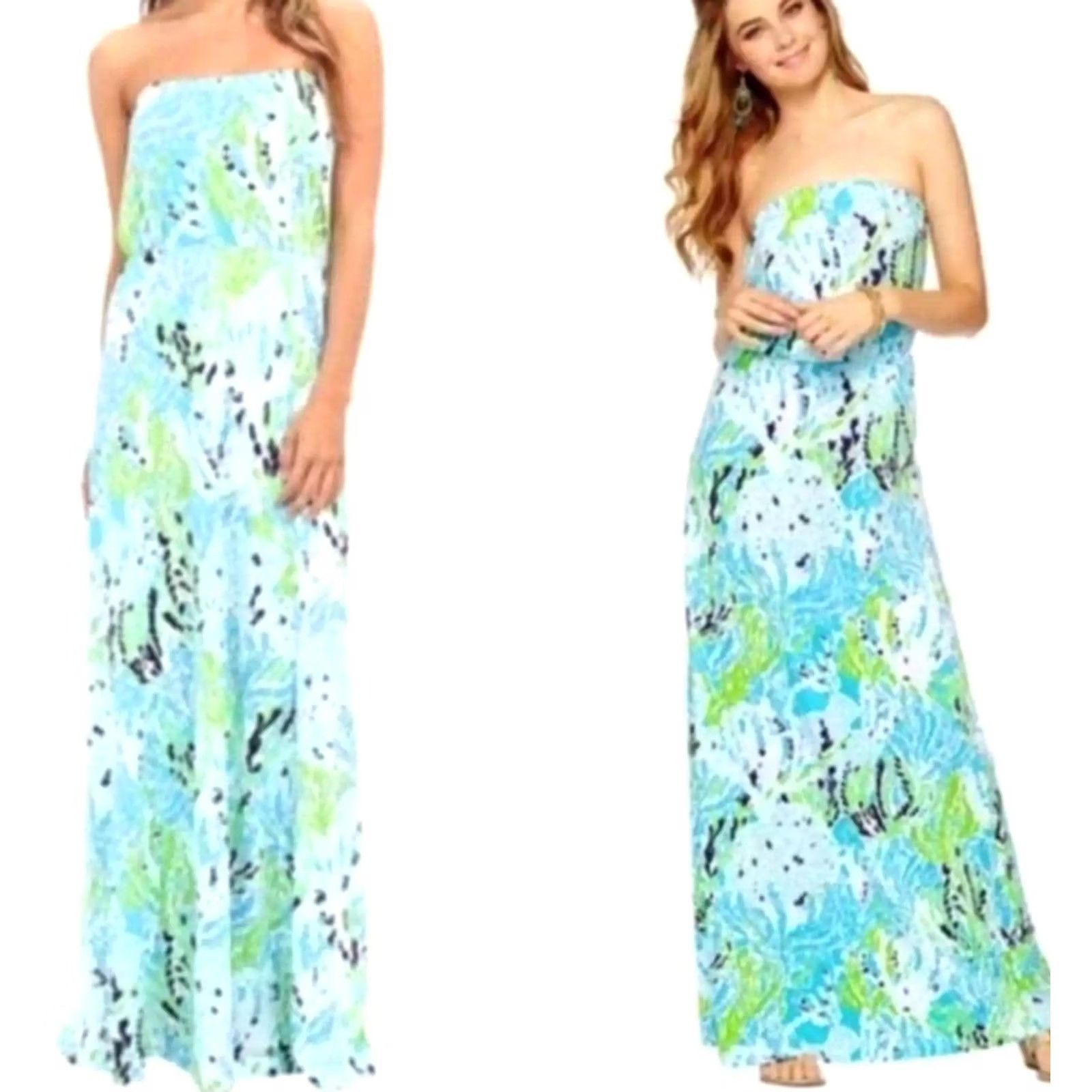 Lilly Pulitzer Lilly Pulitzer Marlisa Strapless Maxi Dress Spa Blue Lets Cha Cha 83839 Women S Size S / US 4 / IT 40 - 5 Thumbnail