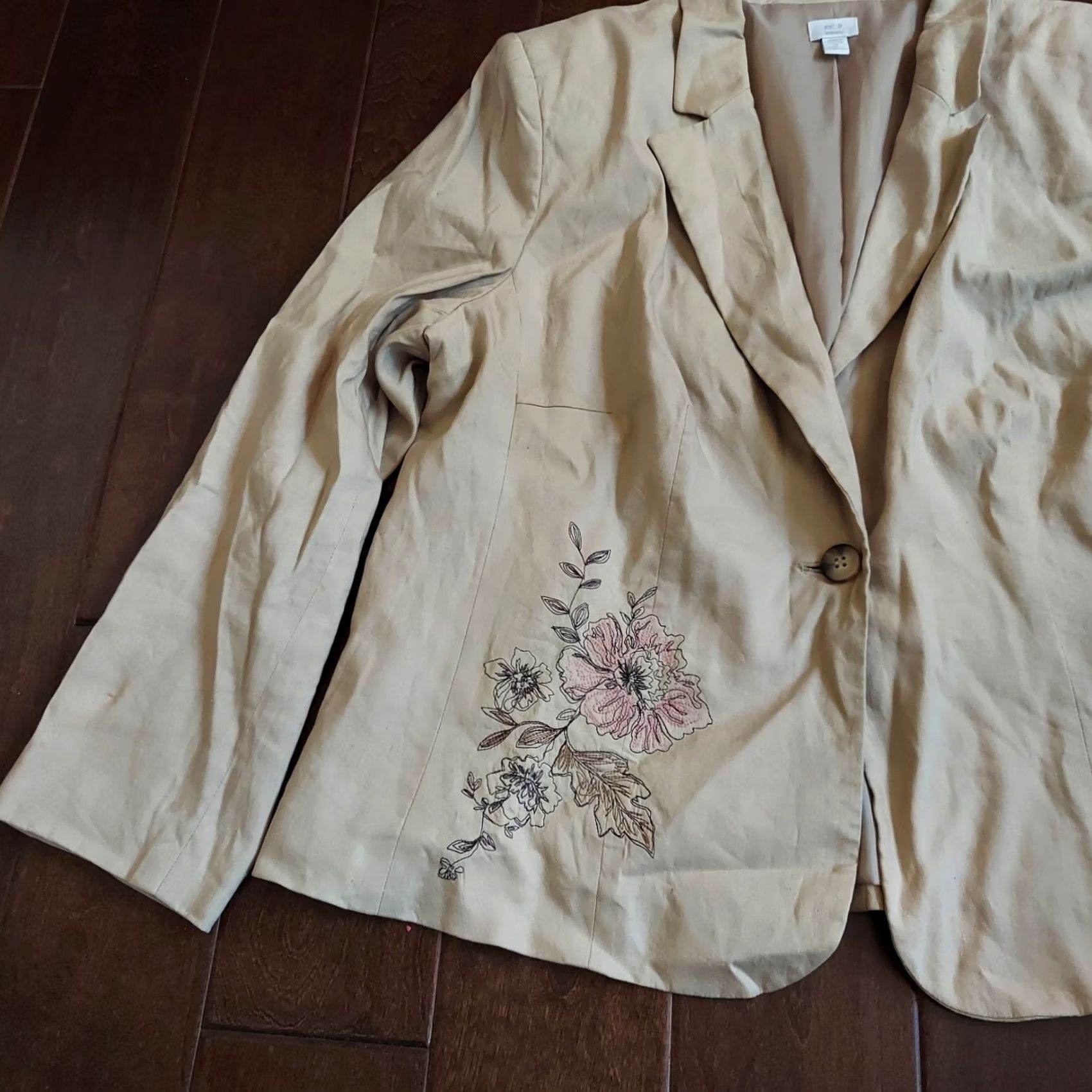 Apt. 9 Apt. 9 Blazer Shirt Floral Beige Linen Blend Stretch Long Sleeve 18 Women Womens 18 Blazer Size XXL / US 16-18 / IT 52-54 - 3 Thumbnail