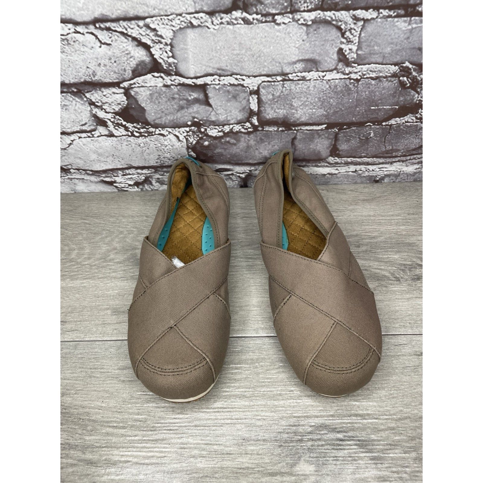NOZO Mozo Taupe Canvas Fabric Comfort Slip Ballet Flats Shoes Wom Size US 7.5 / IT 37.5 - 2 Thumbnail