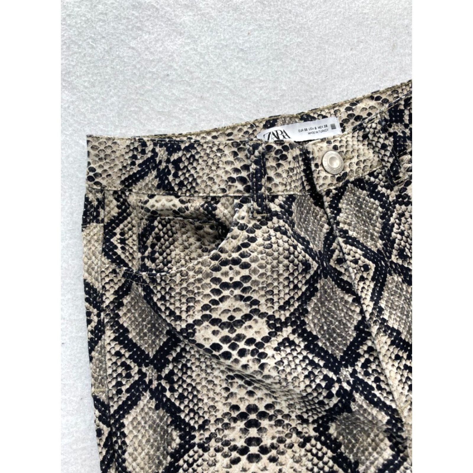 Zara ZARA Pants Women's 6 Brown Stretch Snakeskin Print Skinny Ankle Mid Rise Career Size 26" / US 2 / IT 38 - 3 Thumbnail