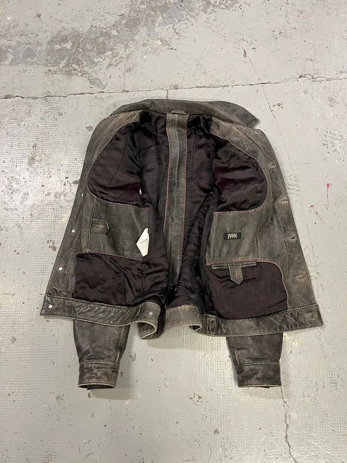 Gianfranco Ferre Gianfranco Ferré Eroded Grey Black Leather Trucker Jacket Size US L / EU 52-54 / 3 - 8 Thumbnail