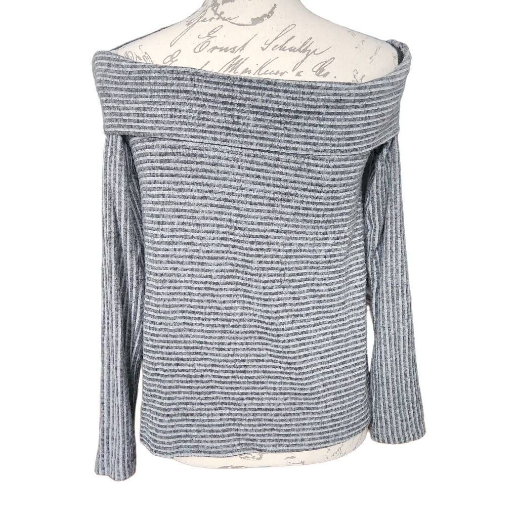 Express Express Women's Size Small Gray Stripe Off Shoulder Soft Lon Size S / US 4 / IT 40 - 4 Thumbnail