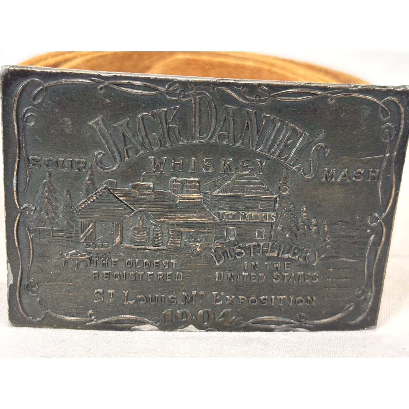 Vintage VINTAGE Jack Daniel’s Belt Buckle & Brown Leather Belt - Men’s (Size 35-40”) Brown, Rockabilly, 1970s, Food & Drink, Original Mens Belt Set Size ONE SIZE - 2 Thumbnail