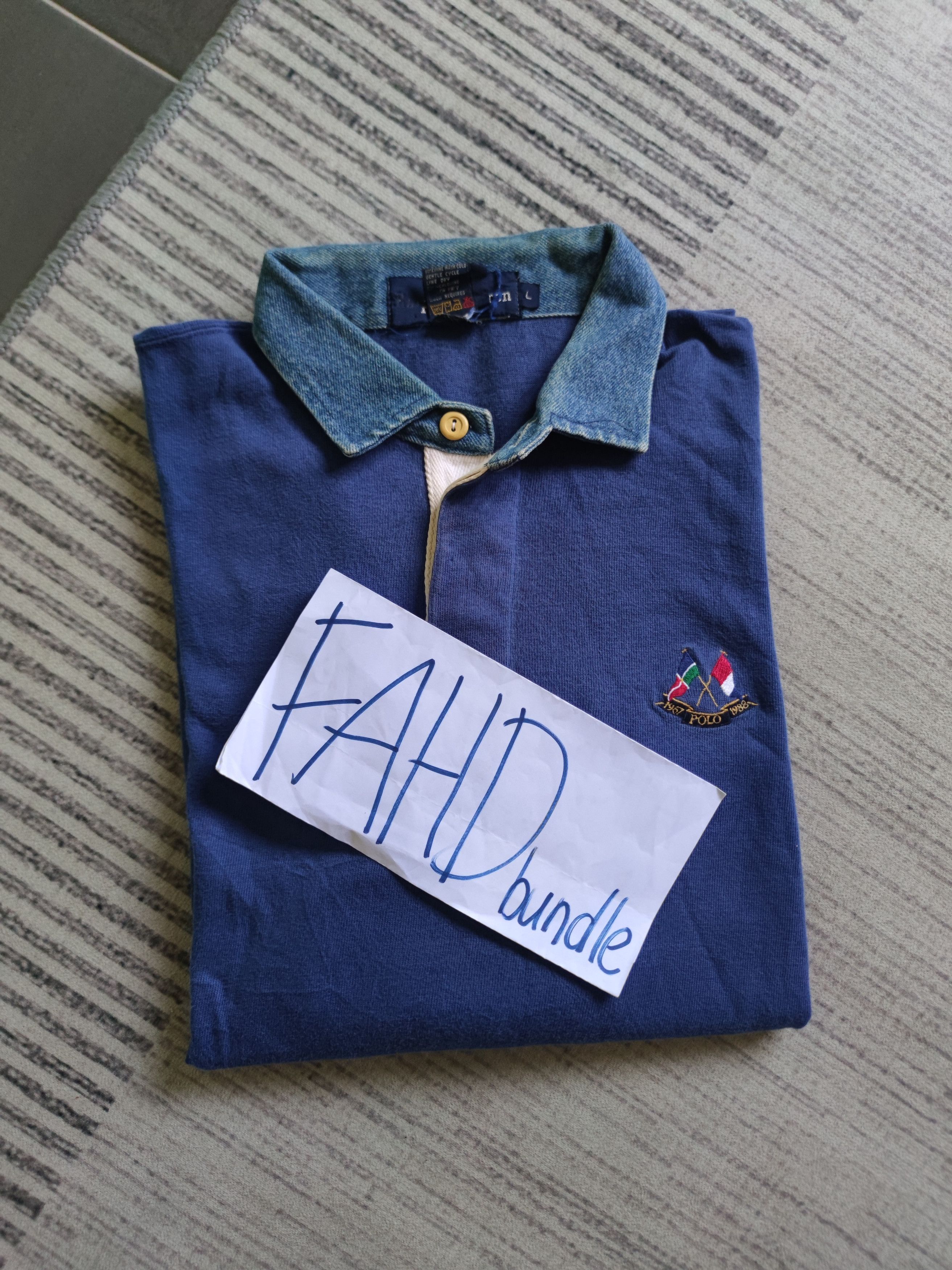 Ralph Lauren 1988 Ralph Lauren Cross Flag Denim Collar Polo Size US L / EU 52-54 / 3 - 2 Thumbnail