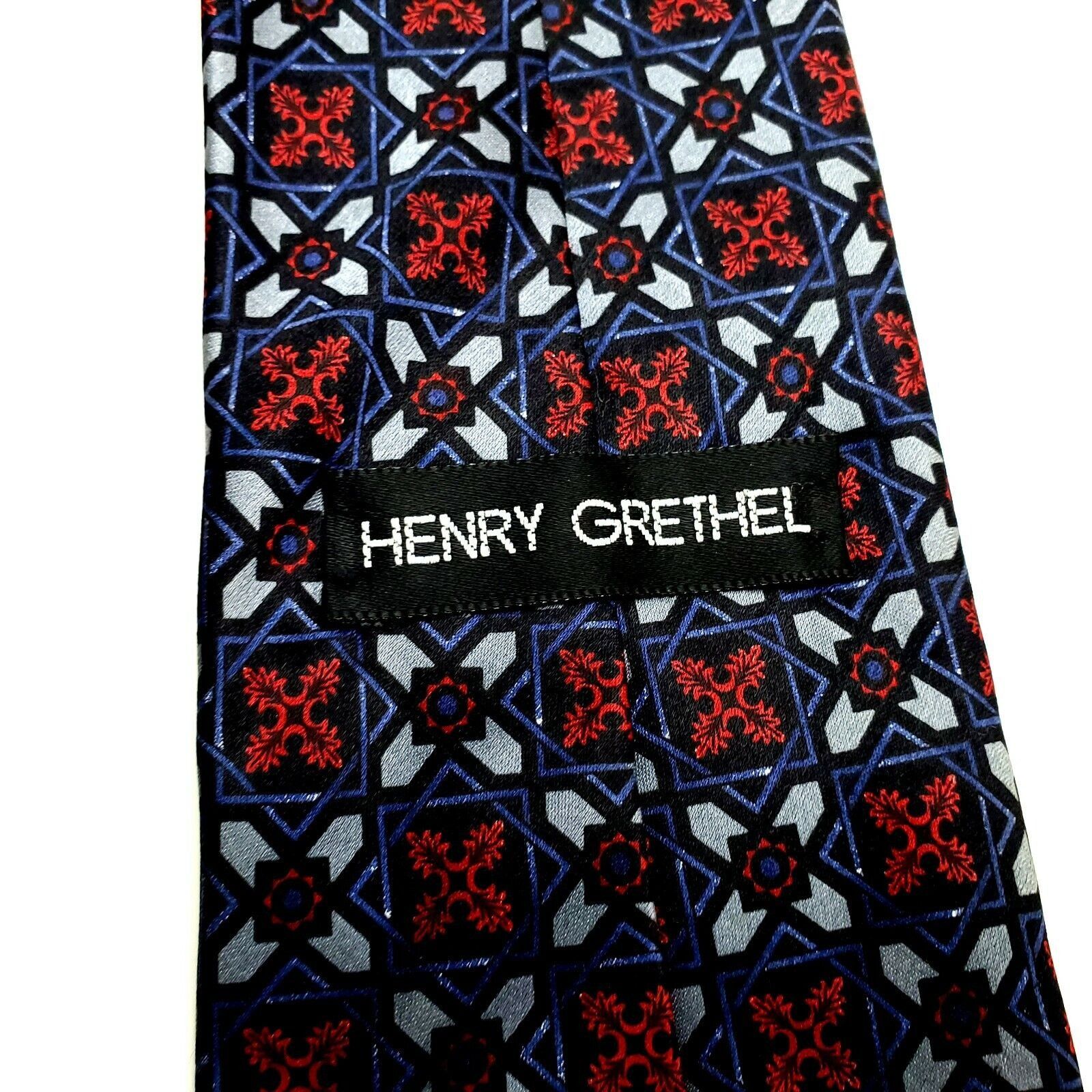 Henry Grethel Henry Grethel Silk Tie Blue Red Geometric Classic Print Ital Size ONE SIZE - 3 Thumbnail