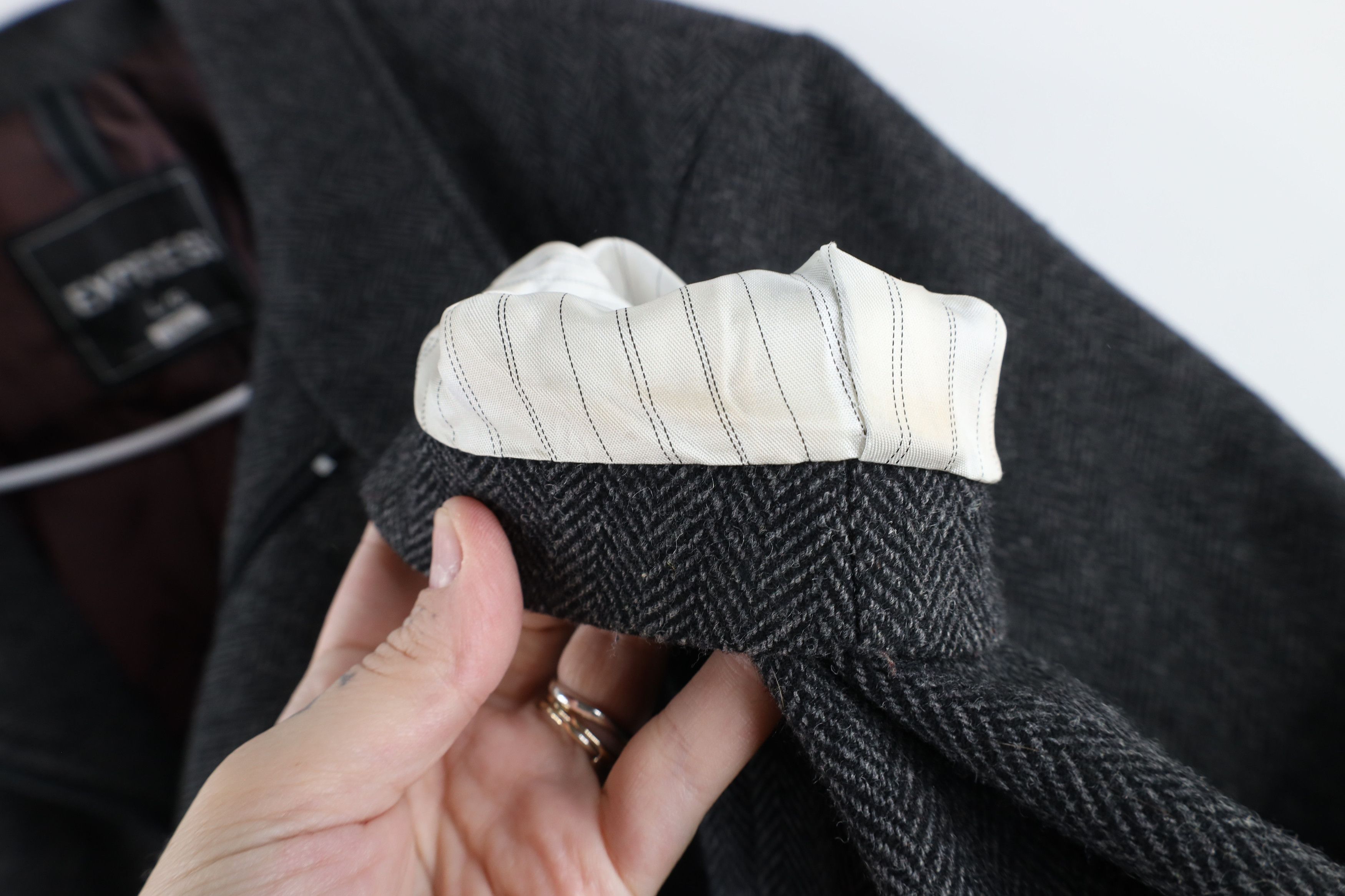 Express × Vintage Express Herringbone Full Zip Overcoat Trench Jacket Gray Size US L / EU 52-54 / 3 - 8 Thumbnail