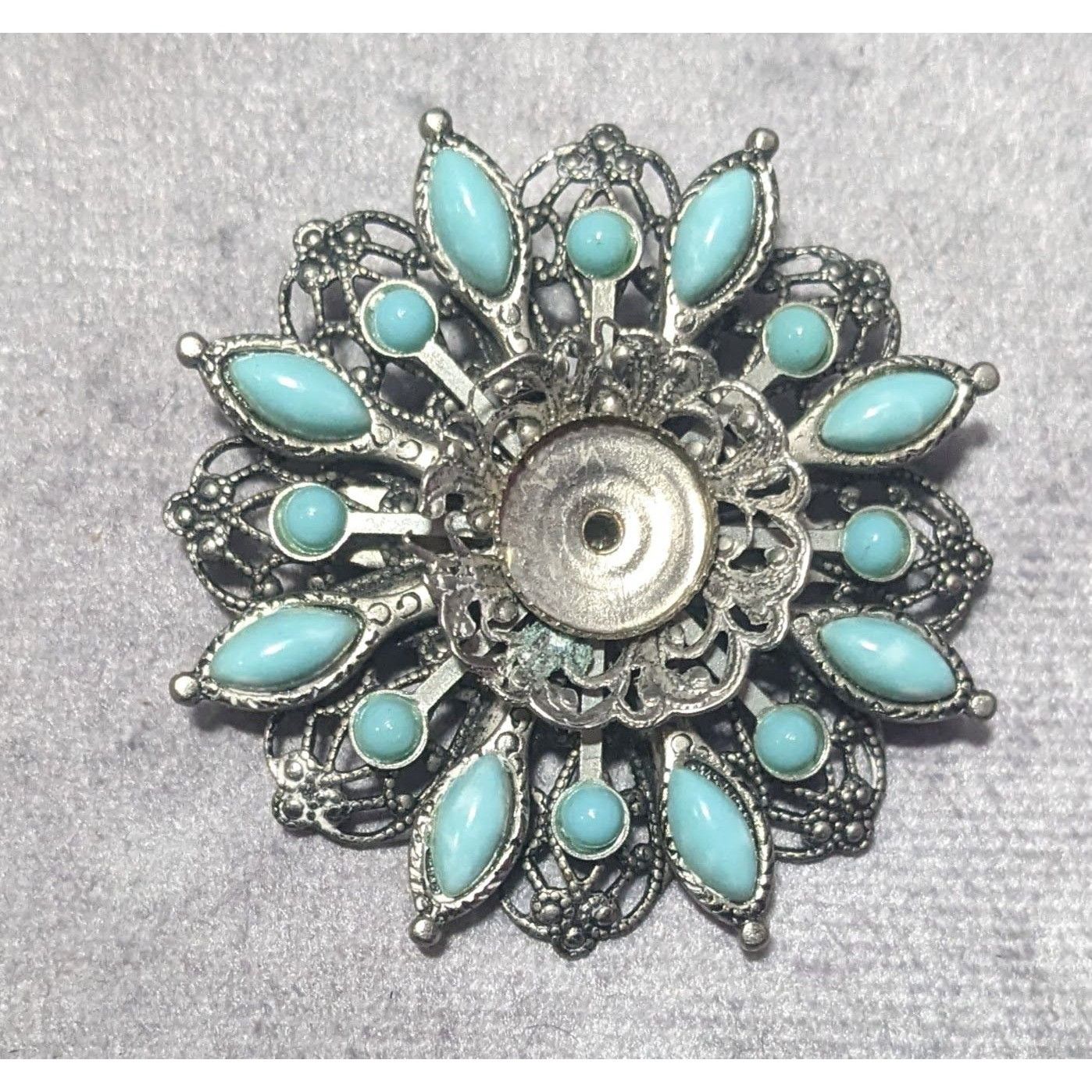 Other Vintage Floral Turquoise And Silver Tone Filigree Brooch Size ONE SIZE - 5 Thumbnail