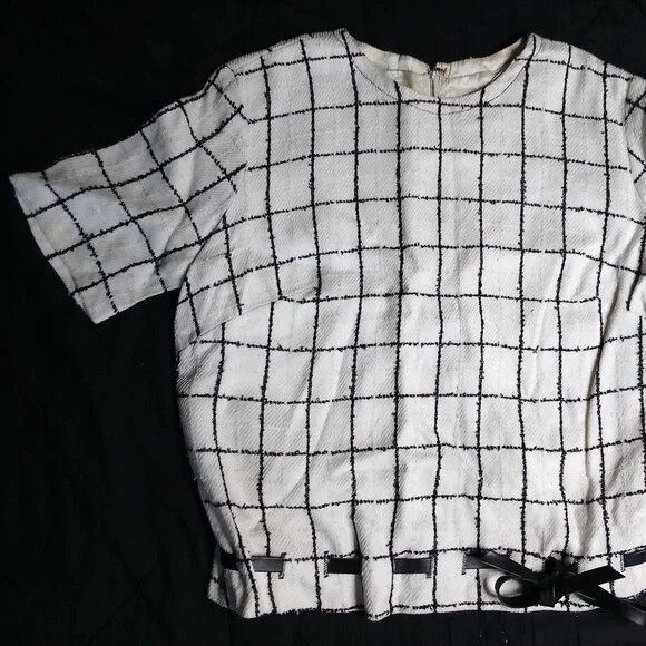 Other Vintage 60s Check Blouse Top Waist Belt Size M / US 6-8 / IT 42-44 - 2 Thumbnail