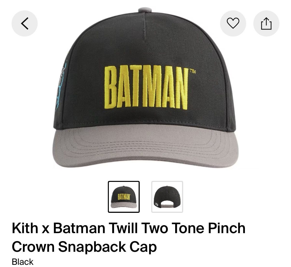 Kith Kith x Batman Twill Two Tone Pinch Crown Snapback Cap Size ONE SIZE - 1 Thumbnail