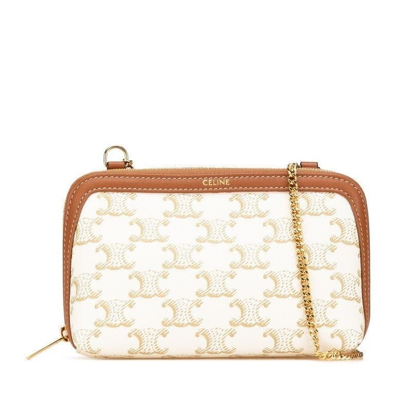 Celine Celine Triomphe Coated Canvas Chain Shoulder Bag White Size ONE SIZE - 1 Thumbnail