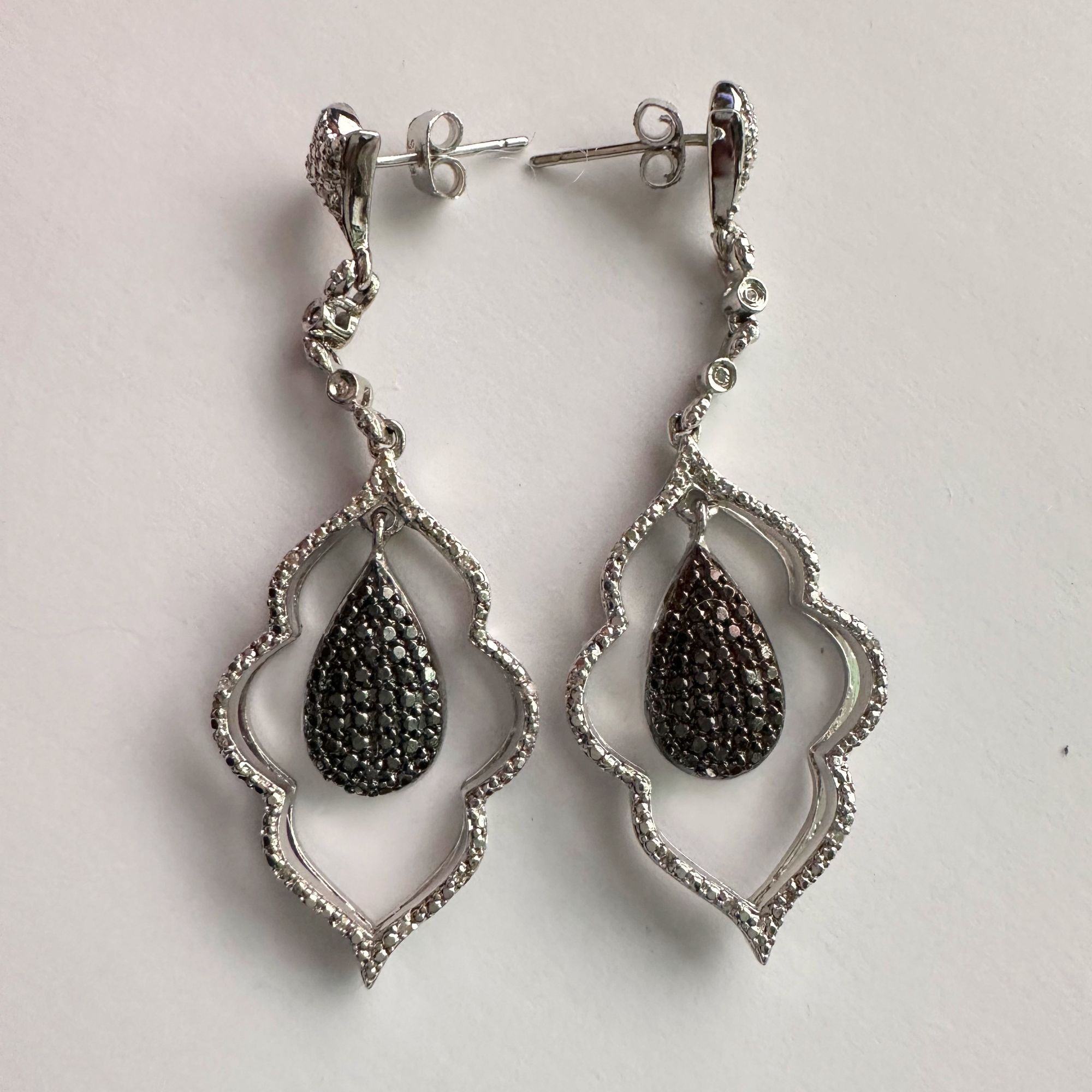 Other Black Diamond Cluster Leaf Dangle Earrings Size ONE SIZE - 3 Thumbnail