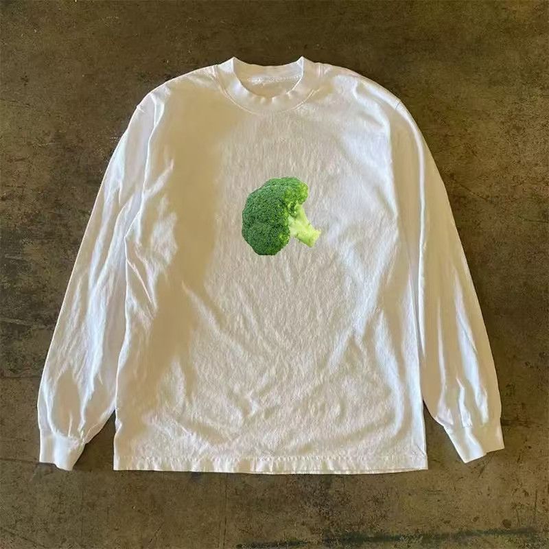 Japanese Brand × Vintage White vintage cotton long-sleeved tee with broccoli pattern Size US L / EU 52-54 / 3 - 1 Thumbnail
