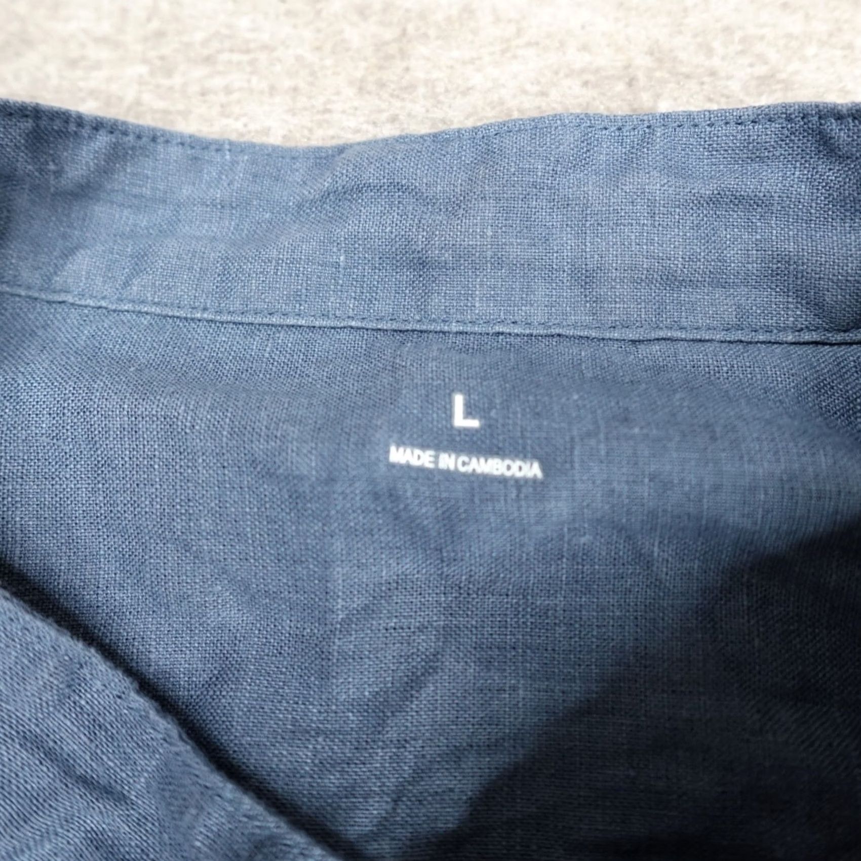 Muji MUJI Mens Shirt Large Blue Two Tone 100% Hemp Band Collar Long Sleeve Casual Button Size US L / EU 52-54 / 3 - 7 Thumbnail