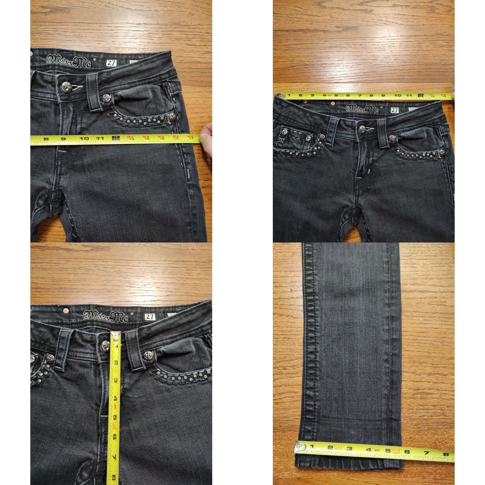 Miss Me Miss Me Skinny Jeans Black Womens 27 Inseam 31 Rhinestone Studded Embroidered 5-Pocket Denim Jeans Size 27" / US 4 / IT 40 - 8 Thumbnail