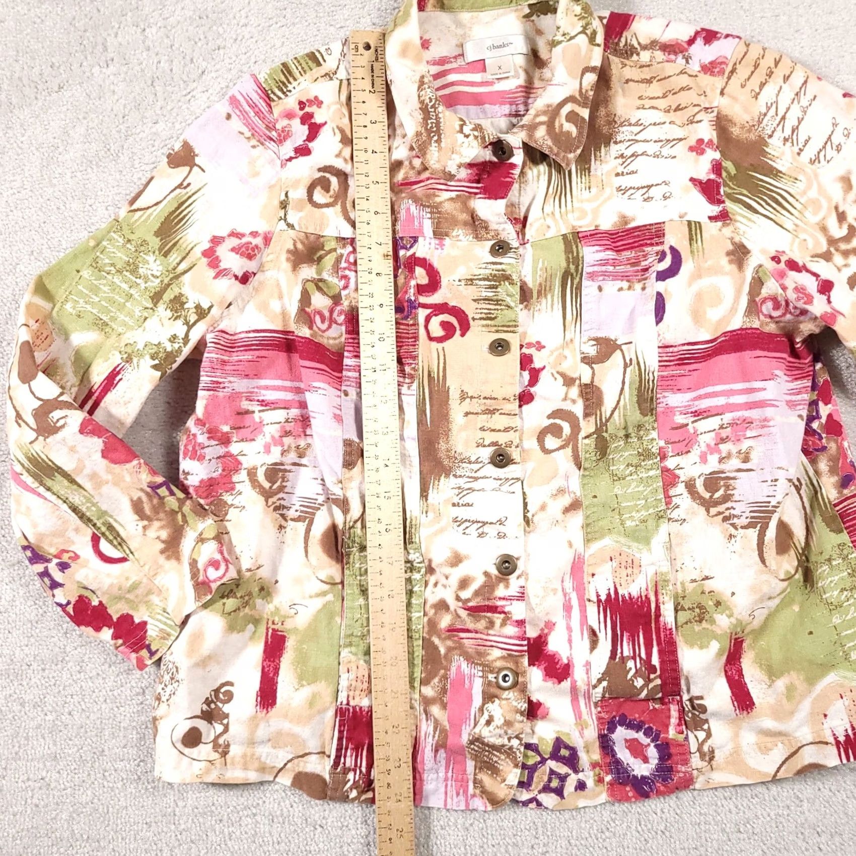 Vintage CJ Banks Jacket Women's X Abstract Long Sleeve Unlined Pockets Linen Blend Jacket Size XL / US 12-14 / IT 48-50 - 7 Thumbnail