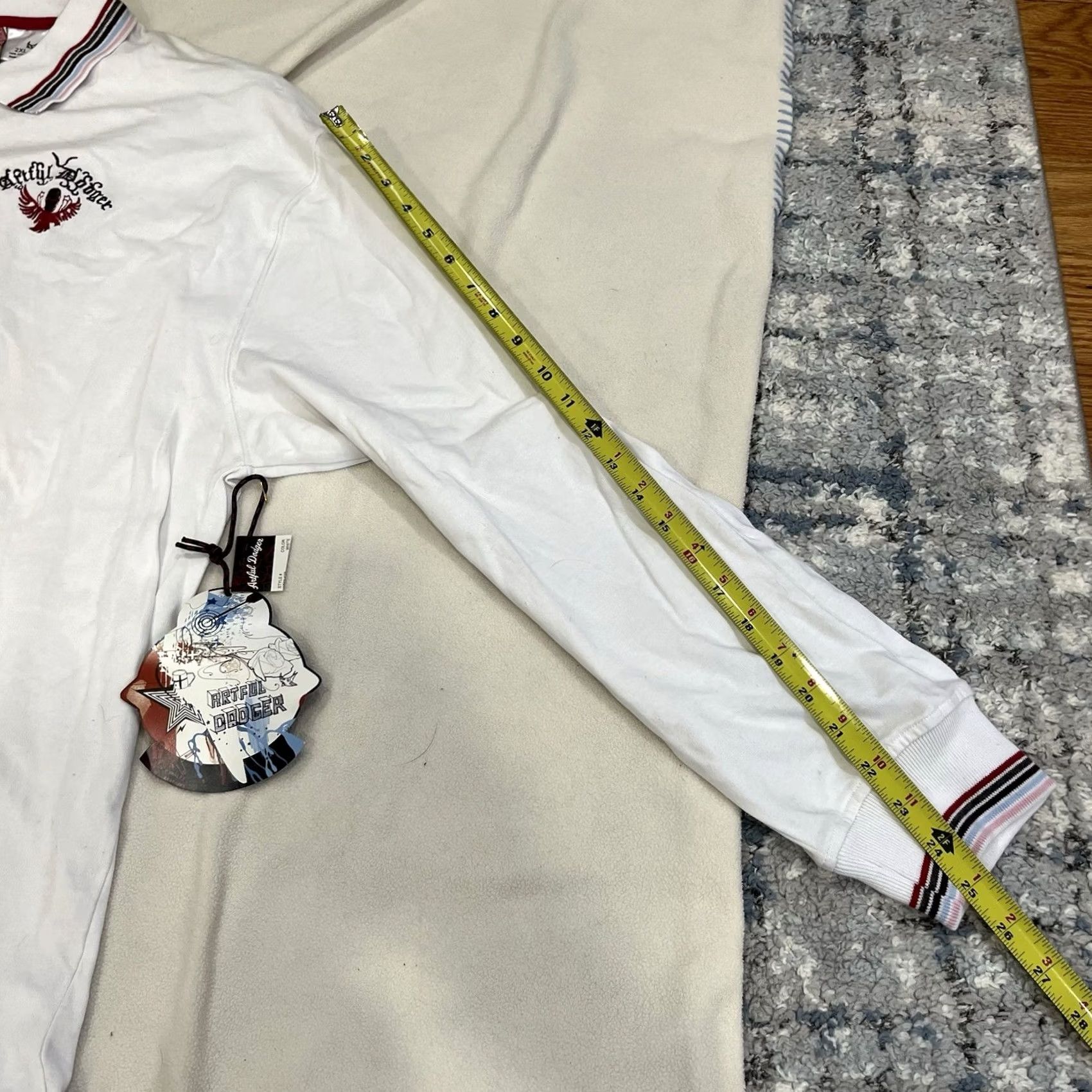 Vintage Artful Dodger Mens T-Shirt Polo Shirt White Embroidered Geometric Long Sleeve 2XL Cotton Mens Shirts Corporate? Size US XXL / EU 58 / 5 - 8 Thumbnail