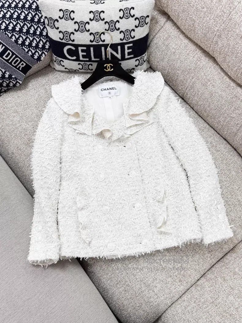 Chanel Chanel White ruffle tassel tweed woven long-sleeved jacket Size XXS / US 00 / IT 34 - 2 Thumbnail