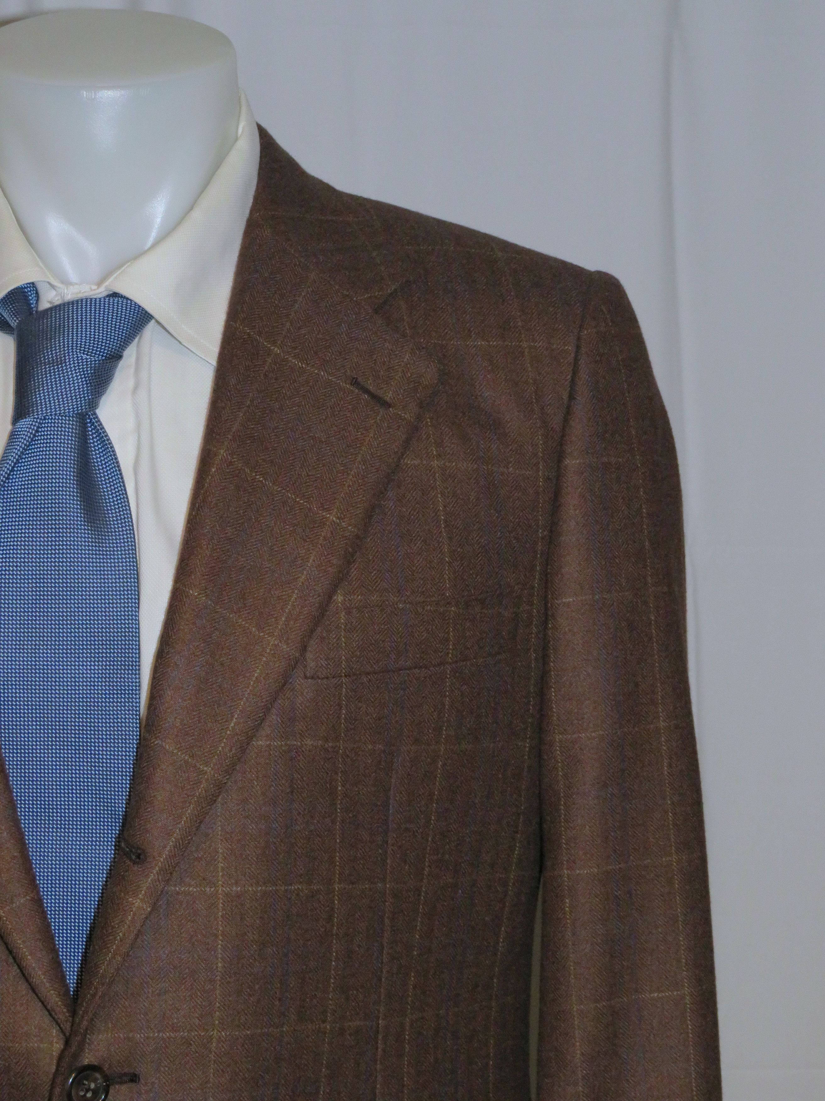 Franck Namani 100% Cashmere Brown Windowpane Three Roll Two Sport Coat 42R Size 42R - 3 Thumbnail