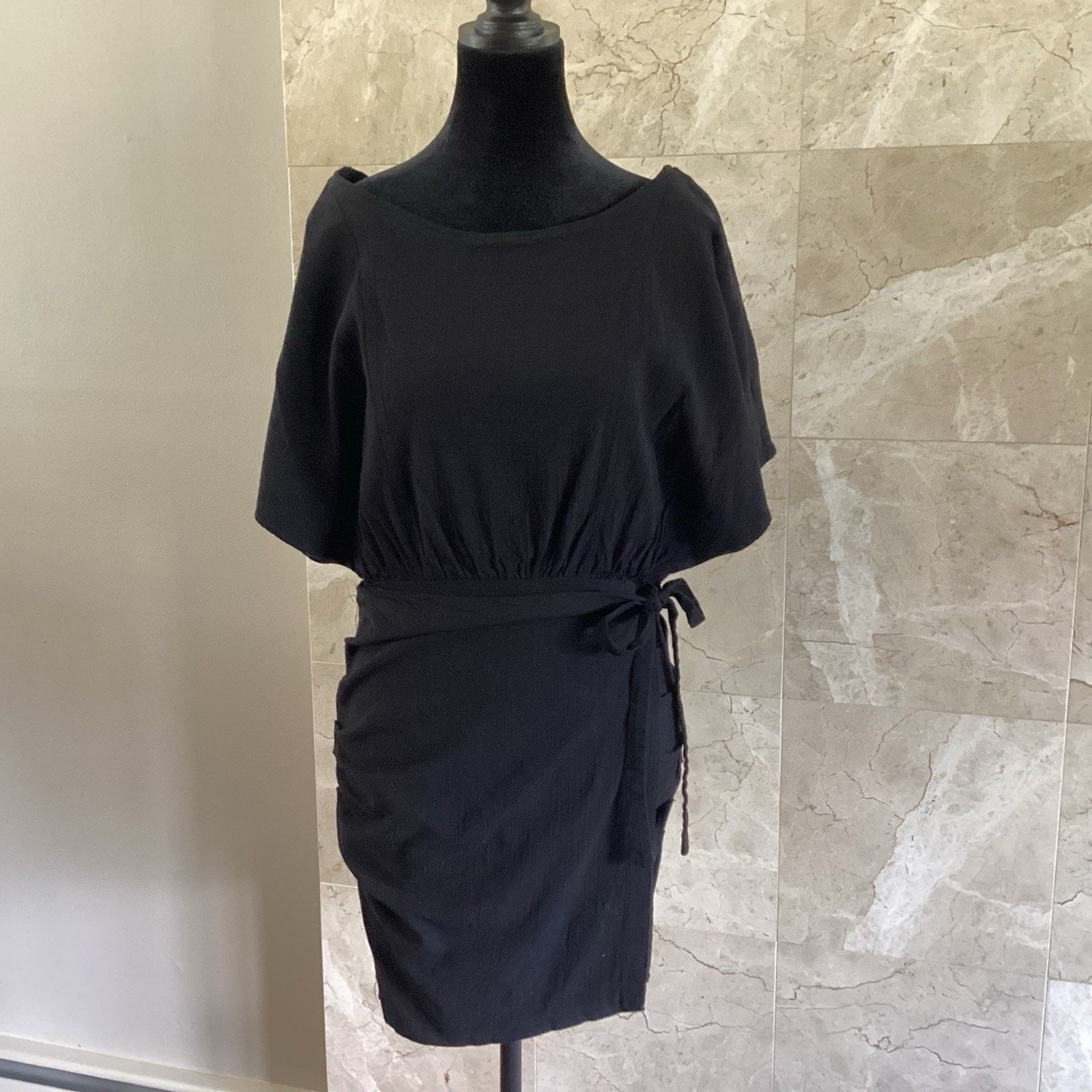 Free People Free People Black Body Con Wrap Mini Dress, Med Draped Party Size M / US 6-8 / IT 42-44 - 2 Thumbnail