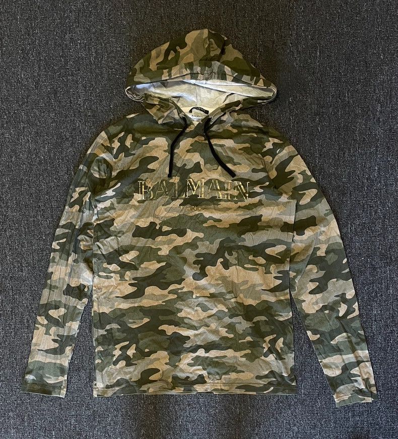 Balmain Balmain Camo Long Sleeve Hooded T-shirt-yf Size US M / EU 48-50 / 2 - 1 Thumbnail