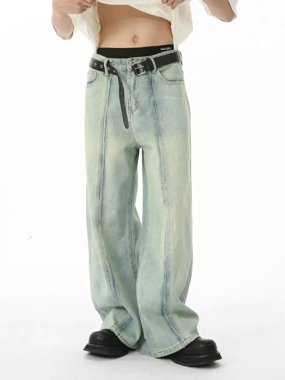 Japanese Brand Retro light colored straight leg wide leg jeans Size US 32 / EU 48 - 3 Thumbnail