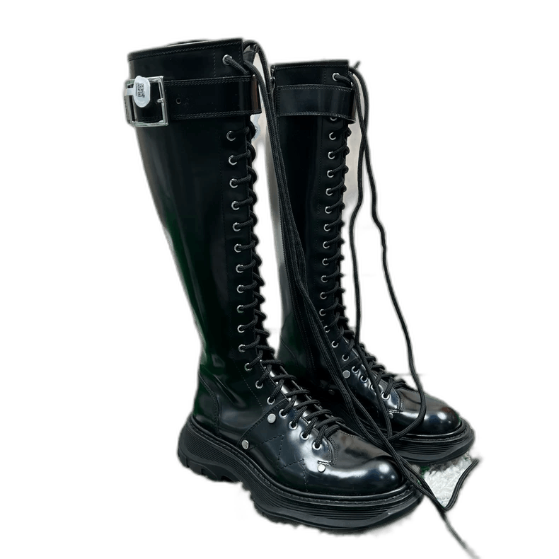 Alexander McQueen Alexander McQueen Black Knee High Lace Boots-yf Size US 5 / EU 37 - 1 Thumbnail