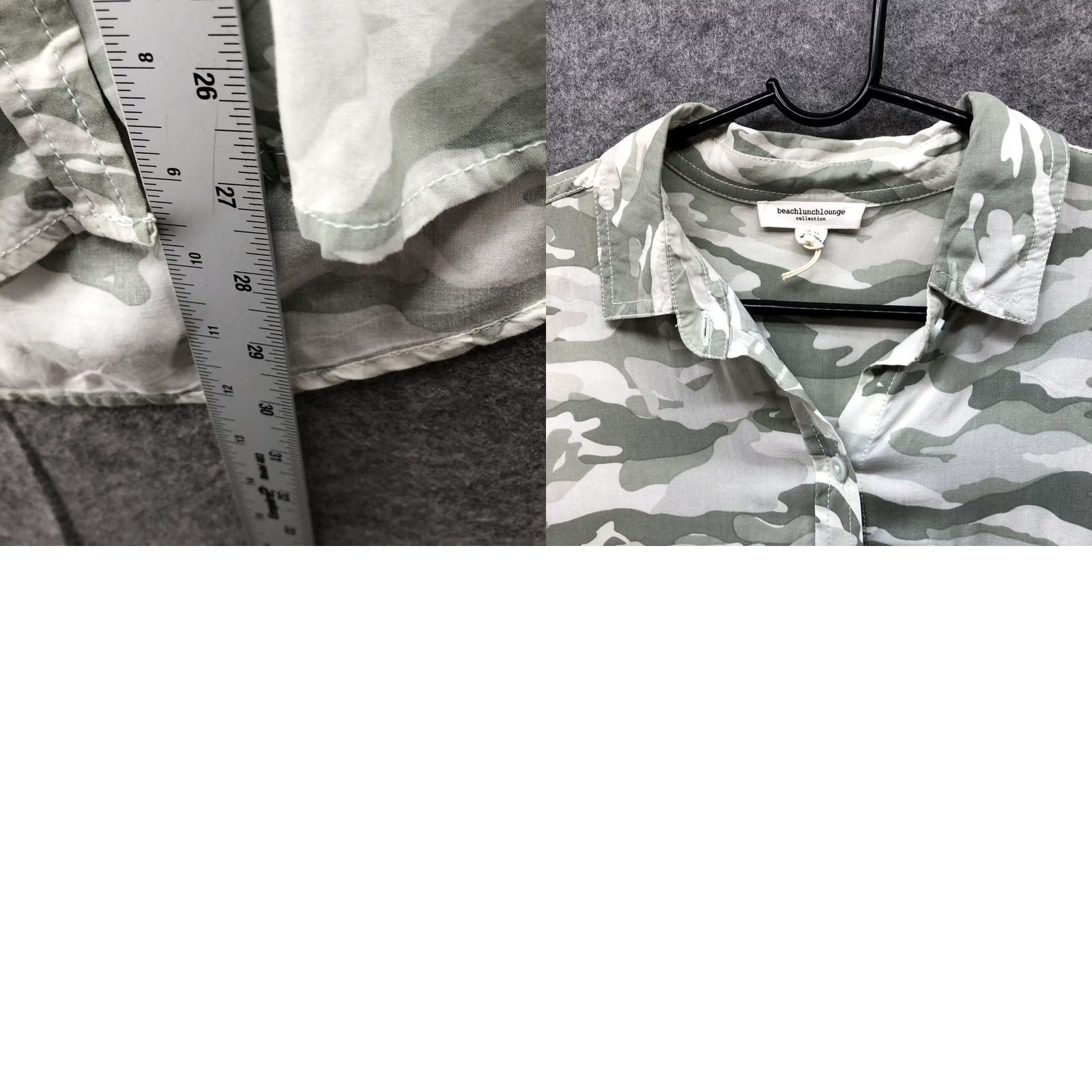 Vintage Beach Lunch Lounge Womens M Green Camo Print Button Down Shirt Long Sleeve Rayon Size M / US 6-8 / IT 42-44 - 8 Thumbnail