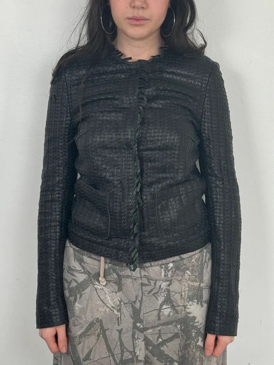 Dolce & Gabbana 2000s Dolce & Gabbana Woven Black Leather Jacket Size US XS / EU 42 / 0 - 2 Thumbnail
