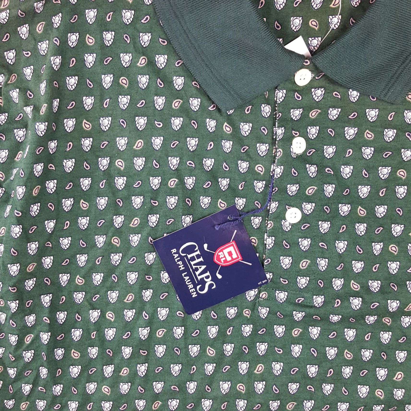 Ralph Lauren VINTAGE Ralph Lauren 90s Green Paisley Polo Shirt Large Button Collar Men's Surf Preppy Size US L / EU 52-54 / 3 - 4 Thumbnail