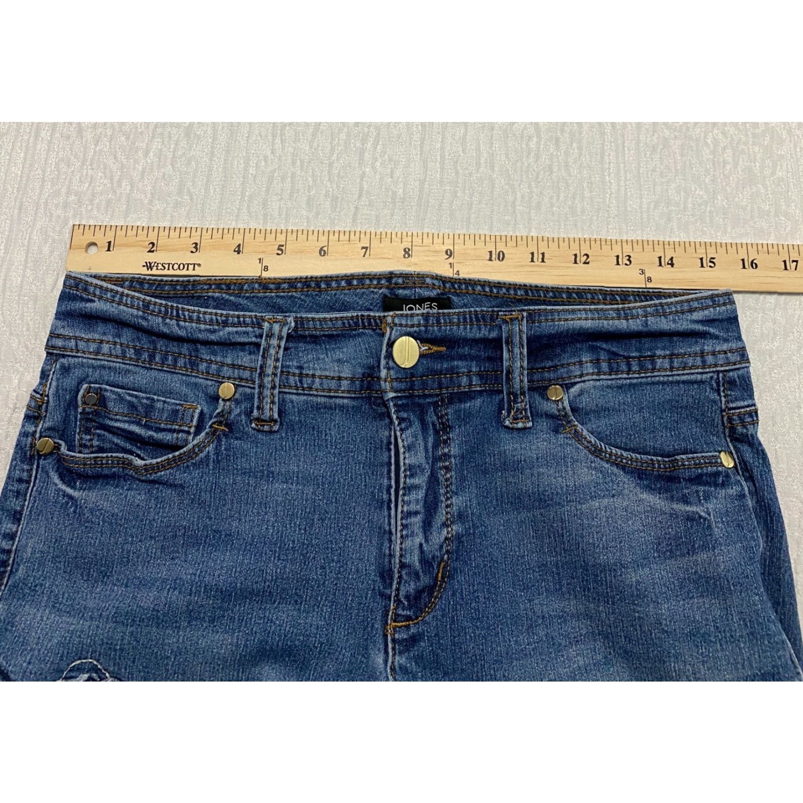 Jones New York Jones New York Miranda Jeans Womens 8 Slim Skinny 5-Pocket Denim Blue Floral Embroidered Stretch Size 30" / US 8 / IT 44 - 7 Thumbnail