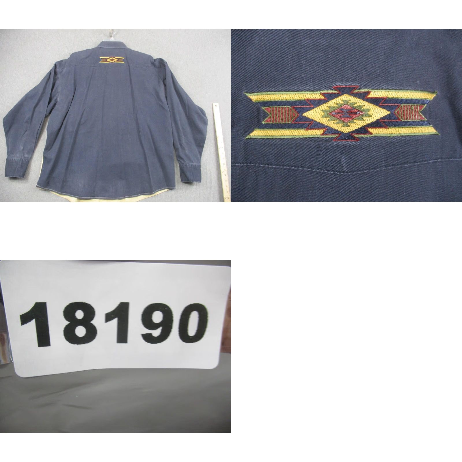 Vintage Panhandle Slim Mens XL Western Shirt Tan Navy Pearl Snap Aztec Embroidery Geometric Southwestern Embroidered Size US XL / EU 56 / 4 - 8 Thumbnail