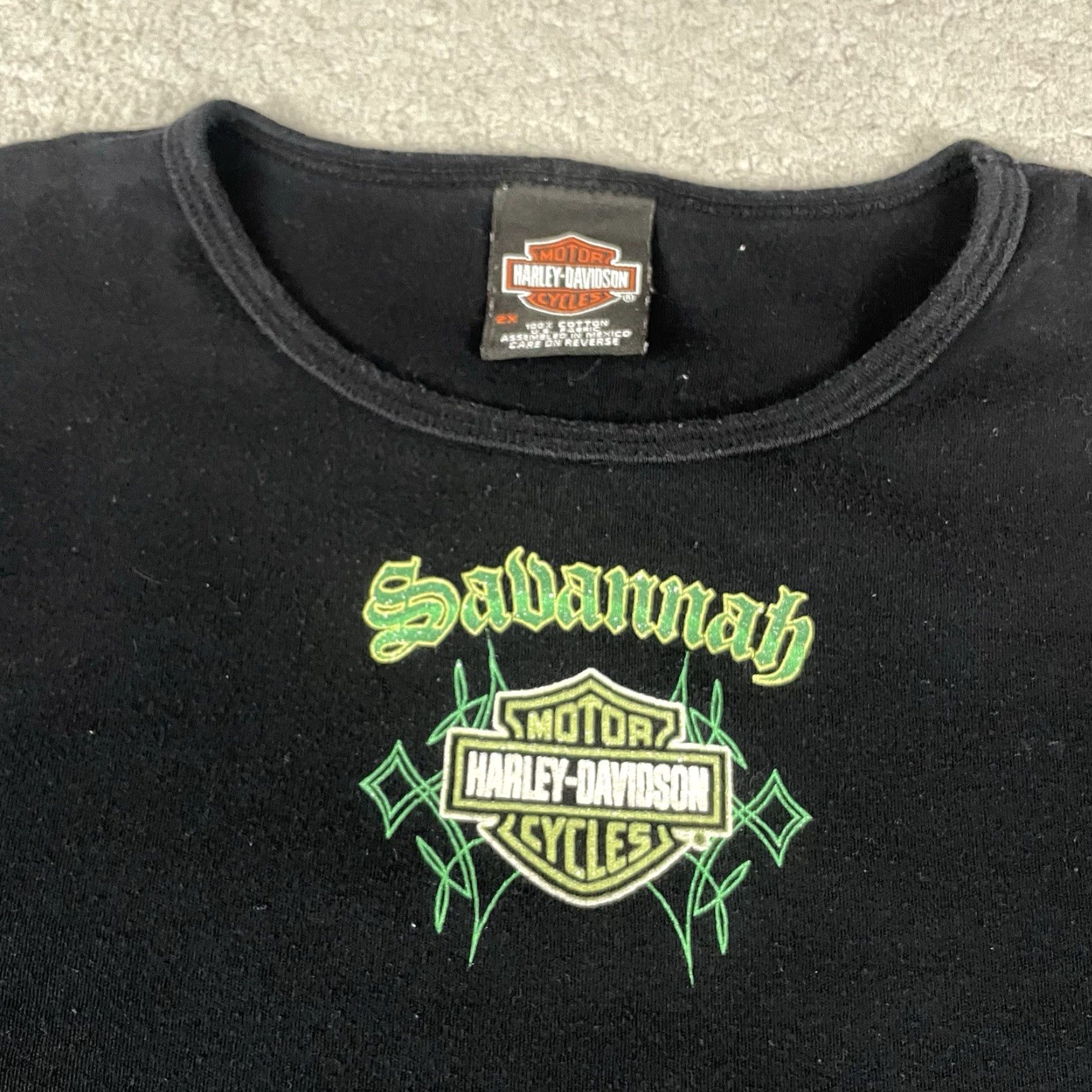 Harley Davidson VINTAGE Harley-Davidson T Shirt Women Cropped XL Black Georgia Green Rare Crew Neck Short Sleeve Adult XL Womens Size XL / US 12-14 / IT 48-50 - 2 Thumbnail