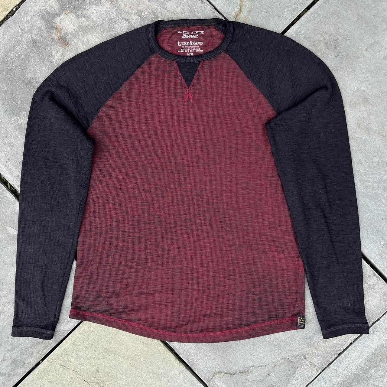 Lucky Brand Black and Red Garment Dyed Raglan Waffle Knit Thermal Size US M / EU 48-50 / 2 - 1 Thumbnail