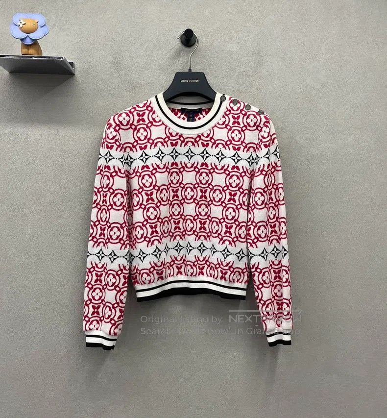 Louis Vuitton Louis Vuitton Knitwear with full-print aged logo in red sw Size M / US 6-8 / IT 42-44 - 1 Thumbnail