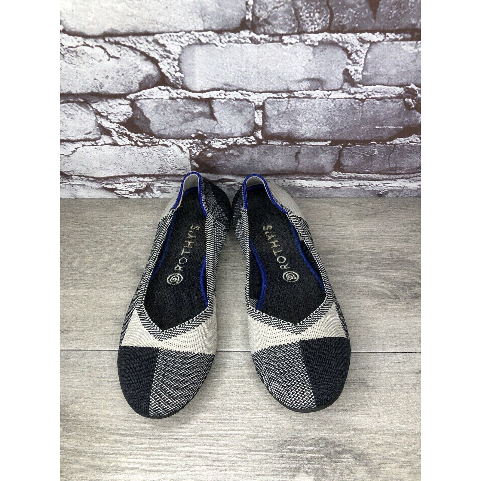 Other Rothy’s The Flat Captoe Dove Grey Black Plaid Knit Round Bal Size US 9 / IT 39 - 18 Thumbnail