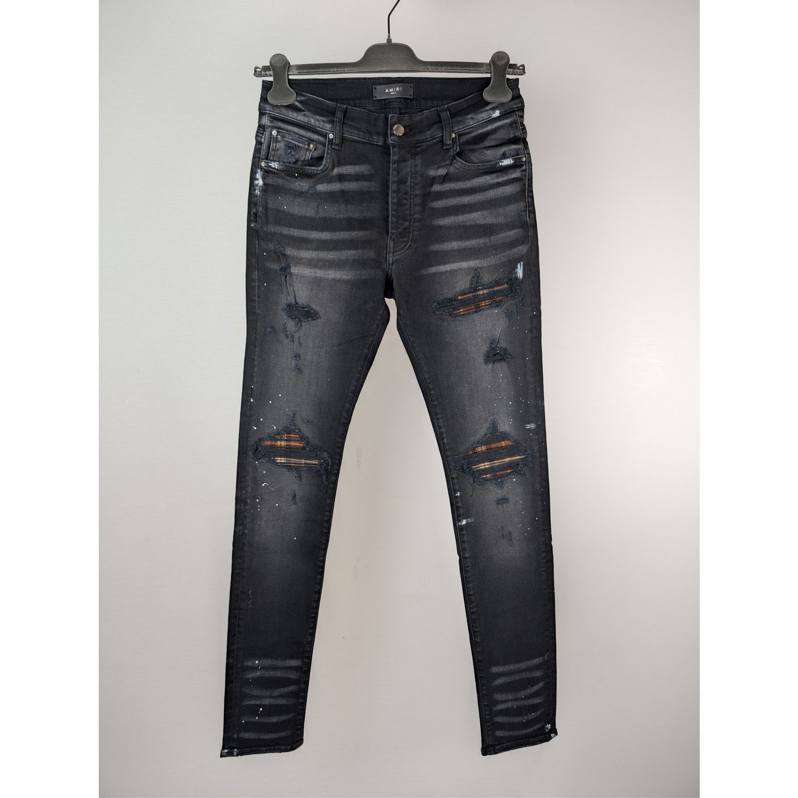 Amiri o1rshd1 MX1 Plaid Denim Jeans in Aged Black Size US 31 - 2 Thumbnail