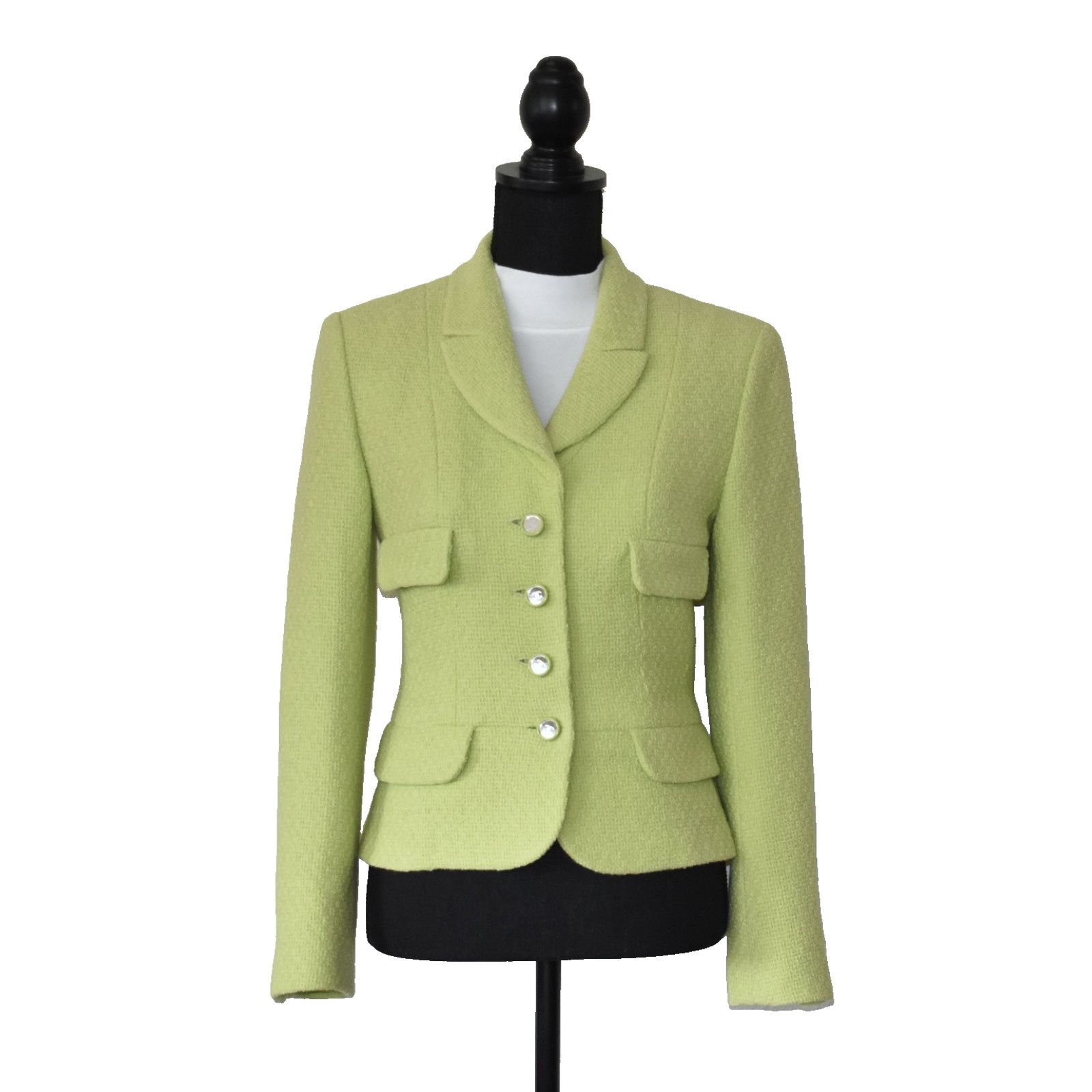 Chanel CHANEL BOUTIQUE 95C Green Tweed Mirror Buttons Jacket Sz 38 Size XS / US 0-2 / IT 36-38 - 1 Thumbnail