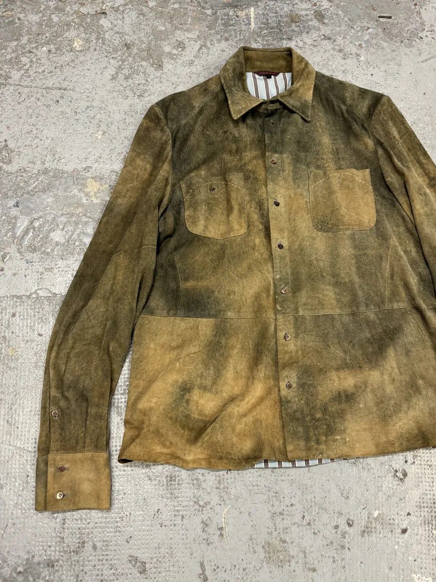 Roberto Cavalli 2000s Roberto Cavalli Green Faded Dust Leather Shirt Size US M / EU 48-50 / 2 - 7 Thumbnail