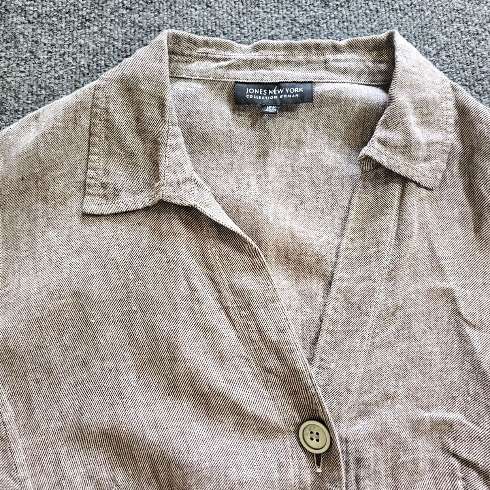 Jones New York Jones New York Jacket Blazer Womens 18W Beige Linen 3/4 Sleeve Casual Career Size XXL / US 16-18 / IT 52-54 - 2 Thumbnail