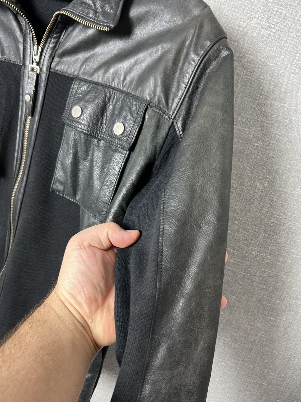 Versace Vintage Versace Sport Big Logo Collared Leather Jacket Biker Size US M / EU 48-50 / 2 - 7 Thumbnail