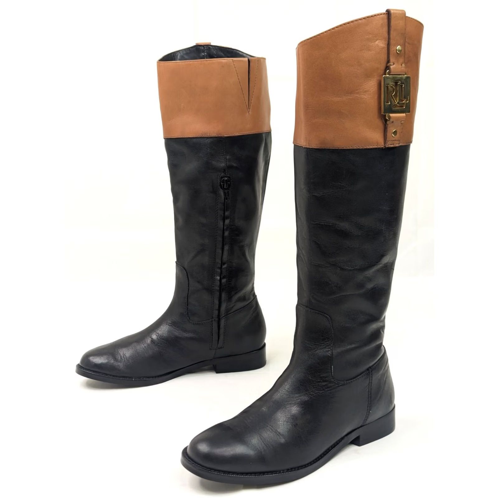 Ralph Lauren Ralph Lauren Jaden Riding Boots Women 5.5B Black Brown Leather Equestrian - EUC Size US 6 / IT 36 - 6 Thumbnail