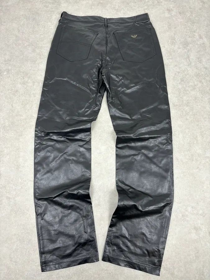 Armani 2000s Armani Black Avant-Garde Faux Leather Pants Size US 33 - 6 Thumbnail