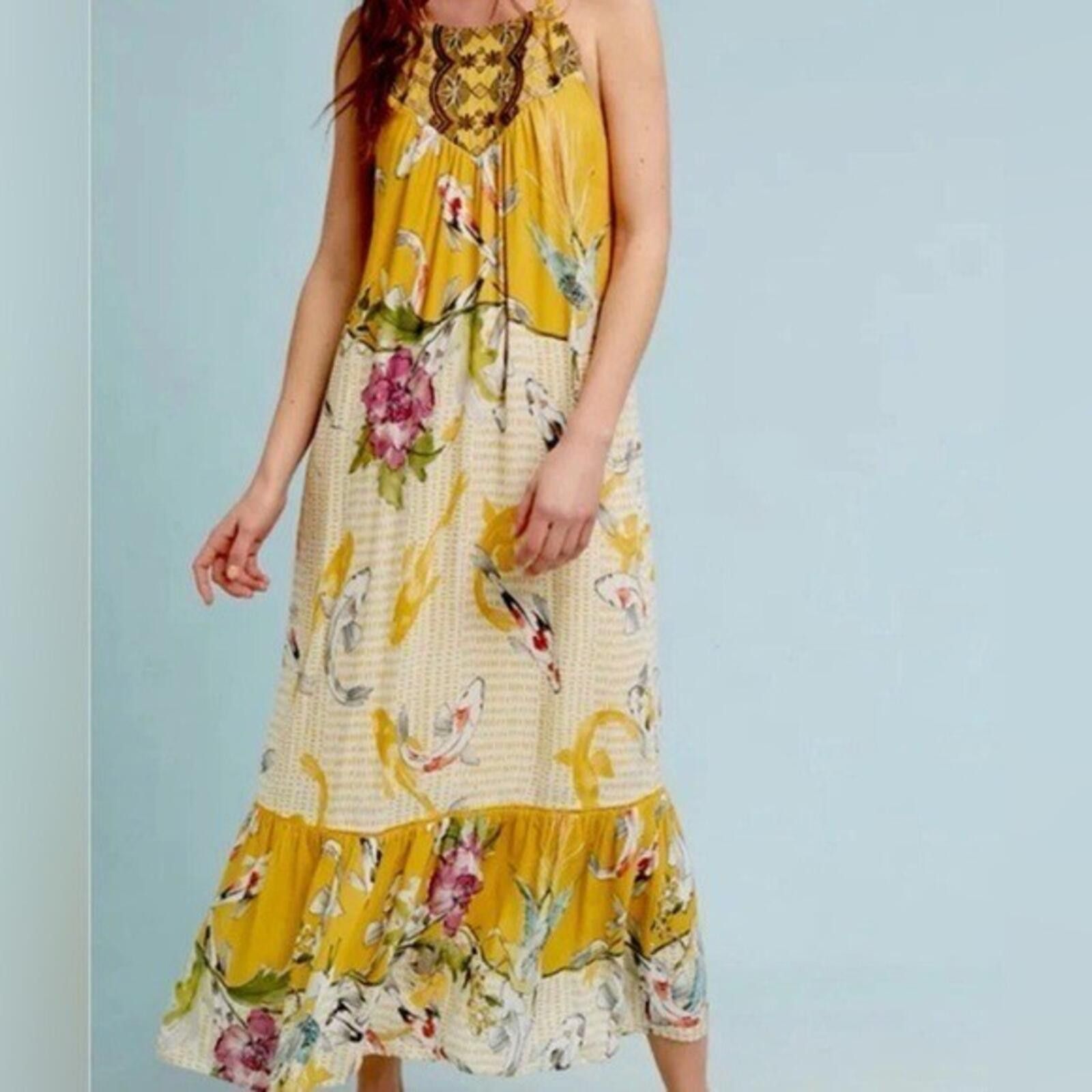 Anthropologie One September Anthro Koi Fish Embroidered Maxi Dress XS Size XS / US 0-2 / IT 36-38 - 1 Thumbnail