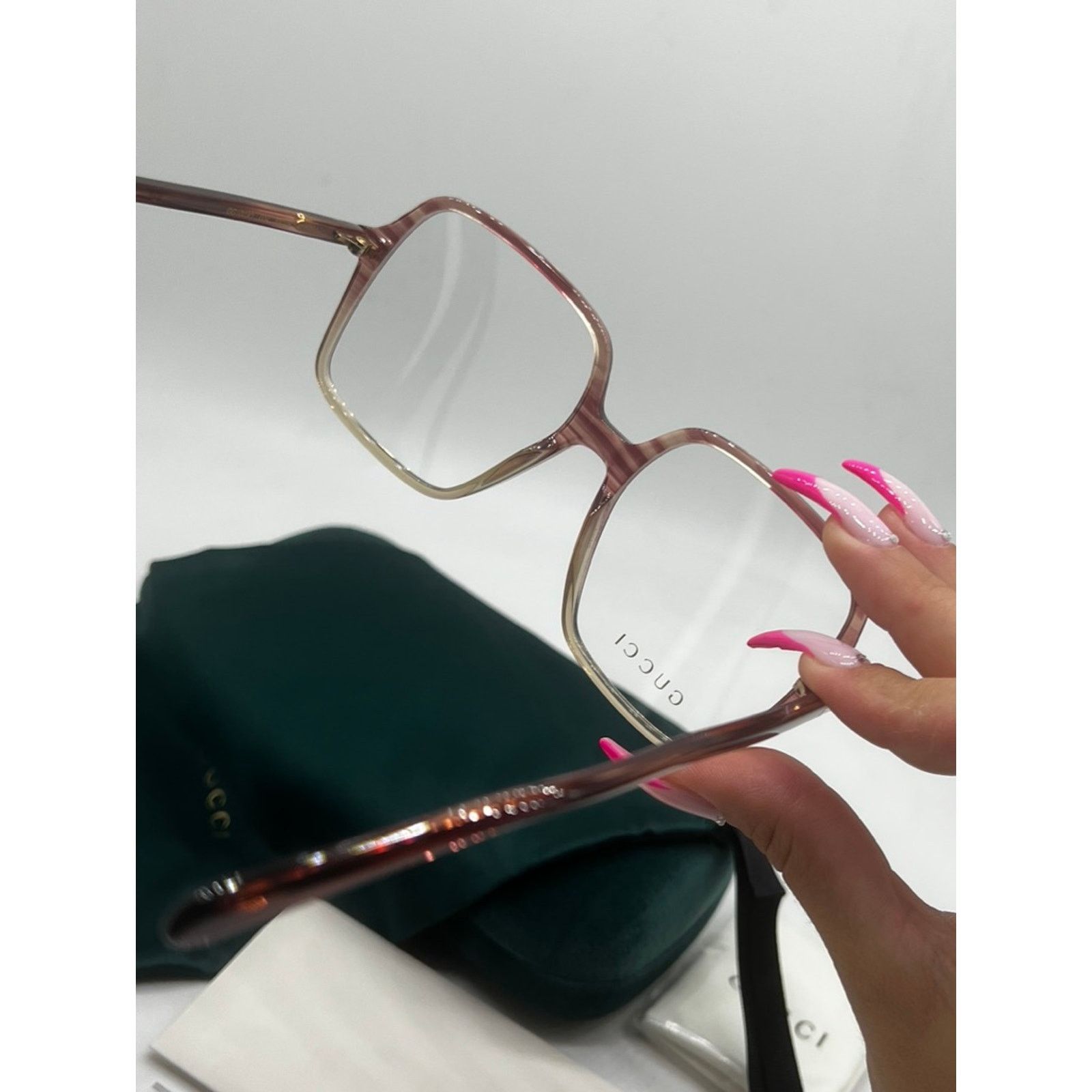 Gucci NEW Gucci GG1003O Pink Ombre Square Eyeglasses Frames Size ONE SIZE - 8 Thumbnail