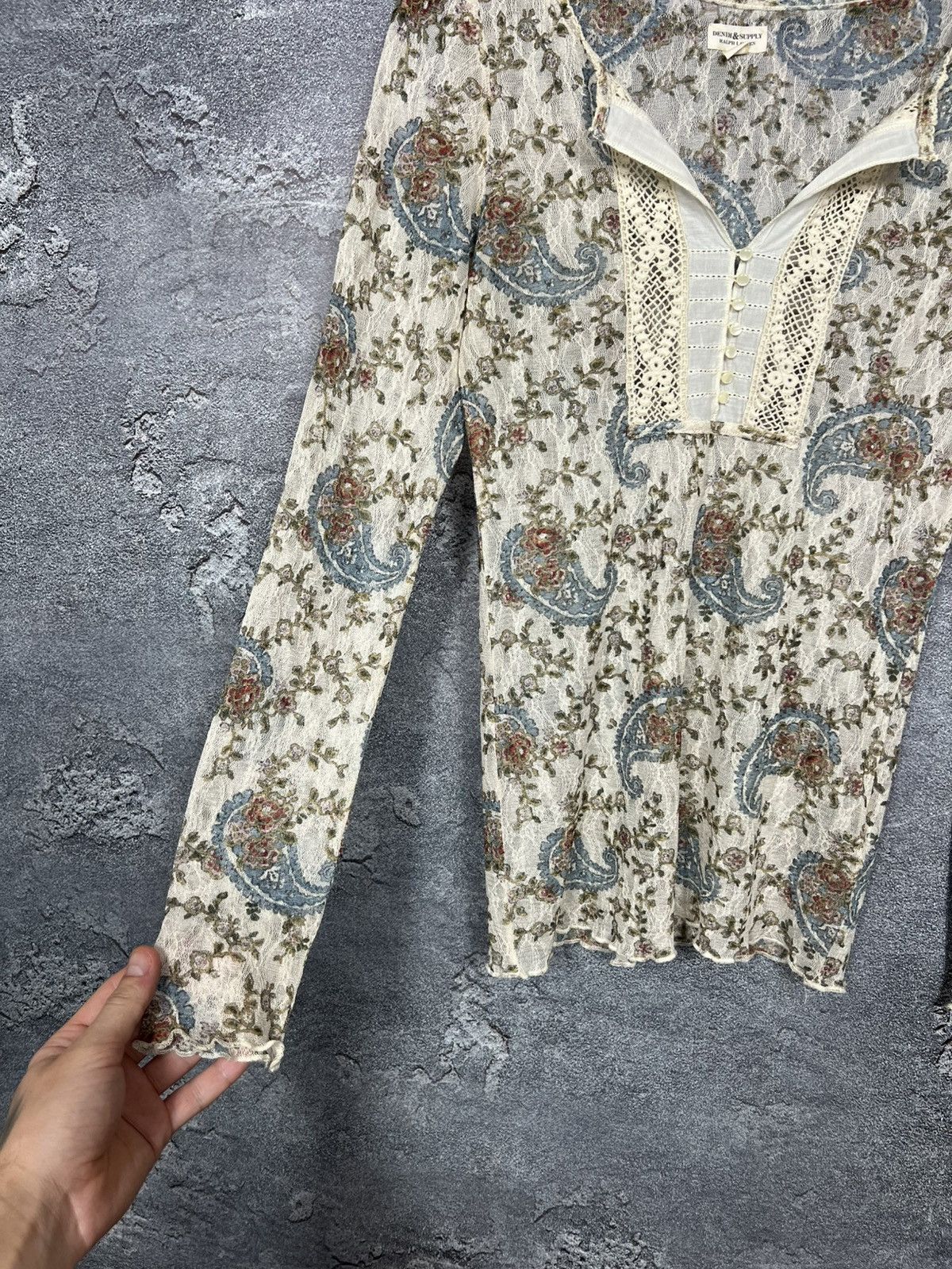 Denim & Supply Ralph Lauren Denim & Supply Paisley And Floral Lace Henley Top Size Small Size M / US 6-8 / IT 42-44 - 6 Thumbnail